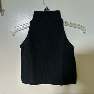 Black Ribbed Sleeveless Turtleneck Top